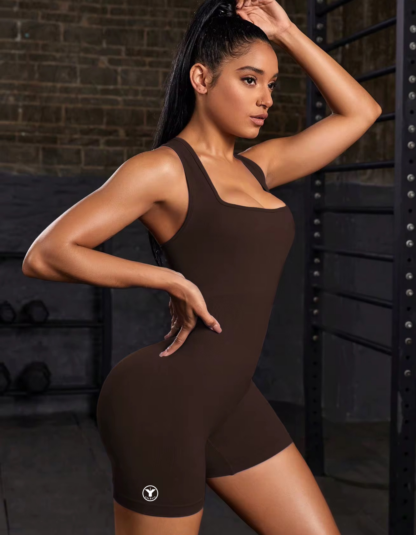 Onesie Jumpsuit Shorts with Square Neckline