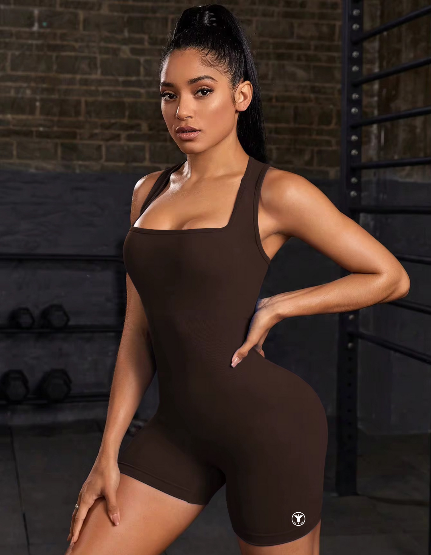 Onesie Jumpsuit Shorts with Square Neckline